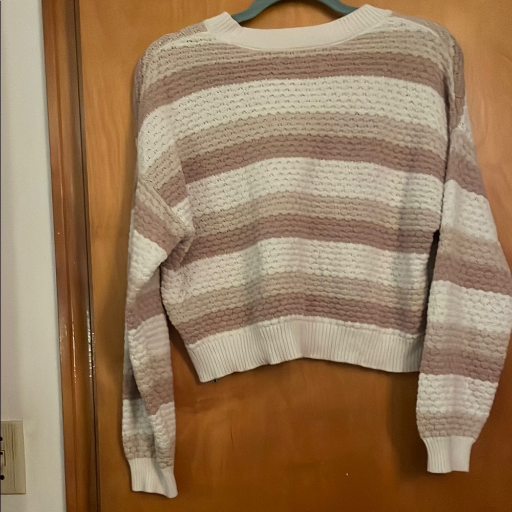 Hollister Cream and Brown Striped Crew Neck Sweater - Picture 3 of 3